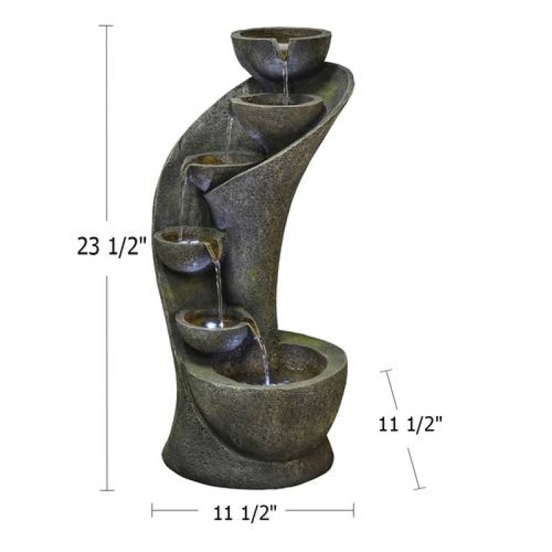 23.5”H Outdoor 6-Tier Cascading Bowl Zen Fountain for Outdoor Decor