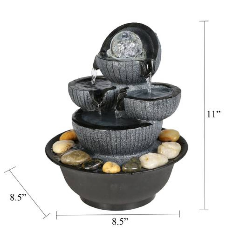 10.6in Tabletop Fountain Indoor Water Fountain with LED Light for Home Decor
